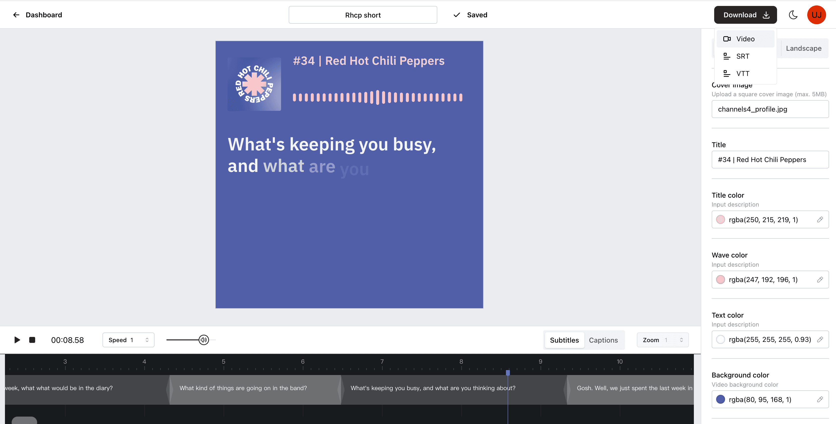 Screenshot of Scribewave feature: Generate subtitles for your videos automatically.